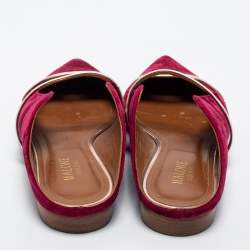 Pre Owned Malone Souliers Burgundy Velvet and Leather Maureen Flats Size 37