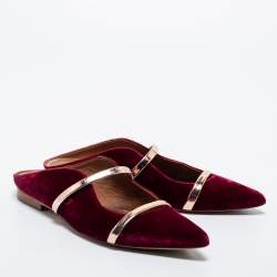 Pre Owned Malone Souliers Burgundy Velvet and Leather Maureen Flats Size 37