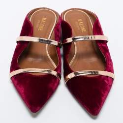Pre Owned Malone Souliers Burgundy Velvet and Leather Maureen Flats Size 37