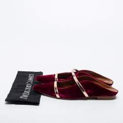 Pre Owned Malone Souliers Burgundy Velvet and Leather Maureen Flats Size 37