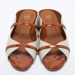 Pre Owned Malone Souliers Off White/Brown Leather  Norah Flat Mules Size 41