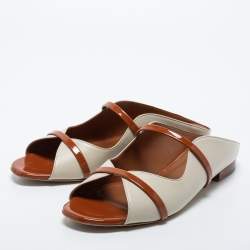 Pre Owned Malone Souliers Off White/Brown Leather  Norah Flat Mules Size 41