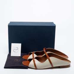 Pre Owned Malone Souliers Off White/Brown Leather  Norah Flat Mules Size 41