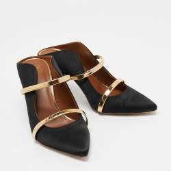 Pre Owned Malone Souliers Black Satin Maureen Mules Size 38