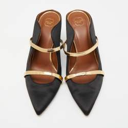 Pre Owned Malone Souliers Black Satin Maureen Mules Size 38