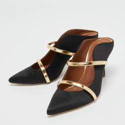 Pre Owned Malone Souliers Black Satin Maureen Mules Size 38