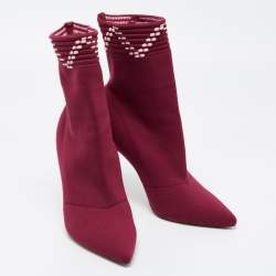 Malone Souliers Plum Knit Fabric Mariah Ankle Boots Size 36