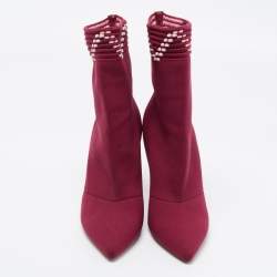Malone Souliers Plum Knit Fabric Mariah Ankle Boots Size 36
