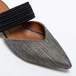 Pre Owned Malone Souliers Black/Beige Embroidered Fabric Maisie Pointed-Toe Flats Size 36