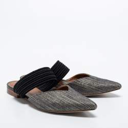 Pre Owned Malone Souliers Black/Beige Embroidered Fabric Maisie Pointed-Toe Flats Size 36