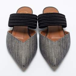 Pre Owned Malone Souliers Black/Beige Embroidered Fabric Maisie Pointed-Toe Flats Size 36