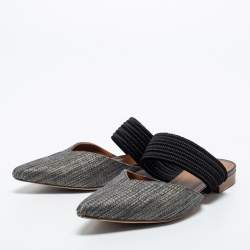 Pre Owned Malone Souliers Black/Beige Embroidered Fabric Maisie Pointed-Toe Flats Size 36