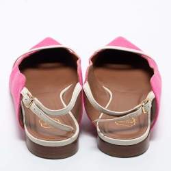 Pre Owned Malone Souliers Pink/White Canvas and Leather Slingback Flats Size 41