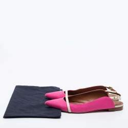 Pre Owned Malone Souliers Pink/White Canvas and Leather Slingback Flats Size 41