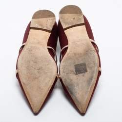 Pre Owned Malone Souliers Burgundy/Leather Satin Maureen Ballet Flats Size 40