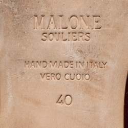 Pre Owned Malone Souliers Burgundy/Leather Satin Maureen Ballet Flats Size 40