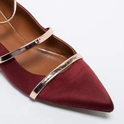Pre Owned Malone Souliers Burgundy/Leather Satin Maureen Ballet Flats Size 40