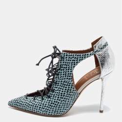 Pre Owned Malone Souliers Multicolor Snakeskin Montana Lace Up Booties Size 38.5