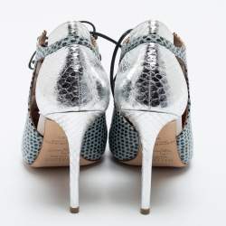 Pre Owned Malone Souliers Multicolor Snakeskin Montana Lace Up Booties Size 38.5