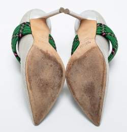 Pre Owned Malone Souliers Grey Woven Fabric Mara Mule Pumps Size 35.5