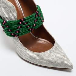 Pre Owned Malone Souliers Grey Woven Fabric Mara Mule Pumps Size 35.5