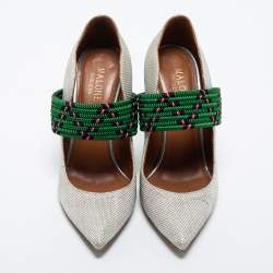 Pre Owned Malone Souliers Grey Woven Fabric Mara Mule Pumps Size 35.5