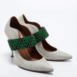 Pre Owned Malone Souliers Grey Woven Fabric Mara Mule Pumps Size 35.5