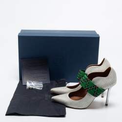 Pre Owned Malone Souliers Grey Woven Fabric Mara Mule Pumps Size 35.5