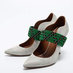 Pre Owned Malone Souliers Grey Woven Fabric Mara Mule Pumps Size 35.5