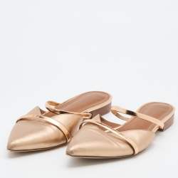 Pre Owned Malone Souliers Gold Leather Maureen Pointed Toe Flat Mules Size 39