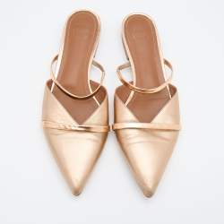 Pre Owned Malone Souliers Gold Leather Maureen Pointed Toe Flat Mules Size 39