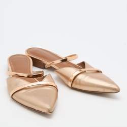 Pre Owned Malone Souliers Gold Leather Maureen Pointed Toe Flat Mules Size 39