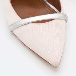 Pre Owned Malone Souliers Light Pink/Silver Fabric and Leather Maureen Pointed Toe Mules Size 39