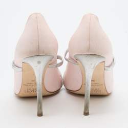 Pre Owned Malone Souliers Light Pink/Silver Fabric and Leather Maureen Pointed Toe Mules Size 39