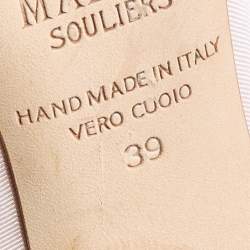 Pre Owned Malone Souliers Light Pink/Silver Fabric and Leather Maureen Pointed Toe Mules Size 39