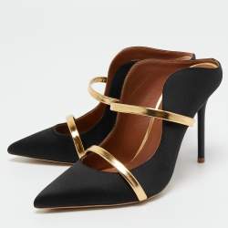 Pre Owned Malone Souliers Black Satin Maureen Mules Size 36