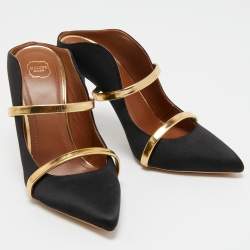 Pre Owned Malone Souliers Black Satin Maureen Mules Size 36