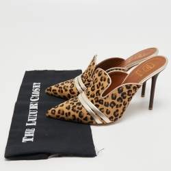 Pre Owned Malone Souliers Brown Leapord Print Calf Hair Hayley Mules Size 40