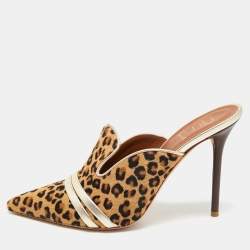 Pre Owned Malone Souliers Brown Leapord Print Calf Hair Hayley Mules Size 40