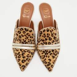 Pre Owned Malone Souliers Brown Leapord Print Calf Hair Hayley Mules Size 40
