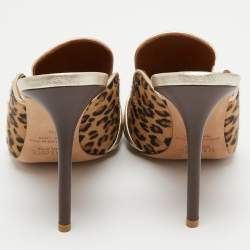 Pre Owned Malone Souliers Brown Leapord Print Calf Hair Hayley Mules Size 40