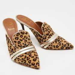 Pre Owned Malone Souliers Brown Leapord Print Calf Hair Hayley Mules Size 40
