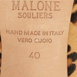 Pre Owned Malone Souliers Brown Leapord Print Calf Hair Hayley Mules Size 40