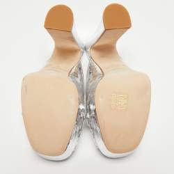 Pre Owned Malone Souliers Metallic Silver Leather Yasmine Open Toe Block heel Sandals Size 40