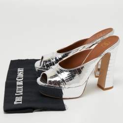 Pre Owned Malone Souliers Metallic Silver Leather Yasmine Open Toe Block heel Sandals Size 40