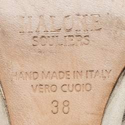 Pre Owned Malone Souliers Metallic Gold Leather Wedge Mules Size 38