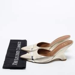Pre Owned Malone Souliers Metallic Gold Leather Wedge Mules Size 38