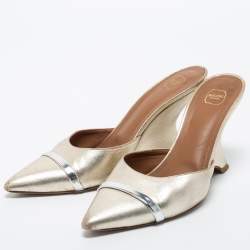 Pre Owned Malone Souliers Metallic Gold Leather Wedge Mules Size 38