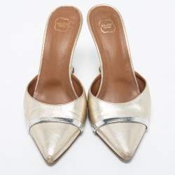 Pre Owned Malone Souliers Metallic Gold Leather Wedge Mules Size 38