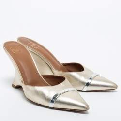 Pre Owned Malone Souliers Metallic Gold Leather Wedge Mules Size 38